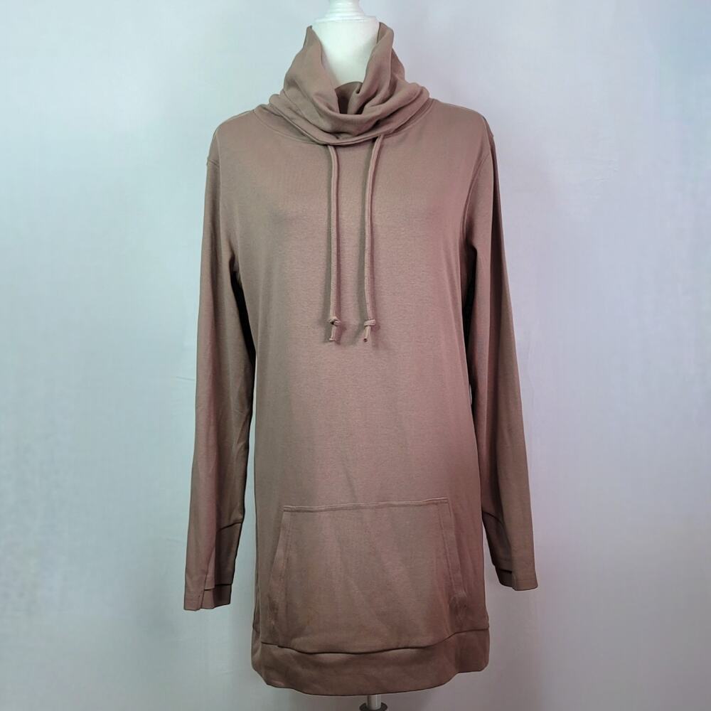 Lily & Lottie Tan Brown Funnel Neck Hoodie Long Sleeve Thumbholes Dress Womens M - Picture 2 of 14